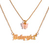 JUST FEEL Gold Silver Color Babygirl Letter Pendant Necklace for Women Multilayer Butterfly Clavicle Chain Necklace Jewelry Gift