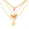 JUST FEEL Gold Silver Color Babygirl Letter Pendant Necklace for Women Multilayer Butterfly Clavicle Chain Necklace Jewelry Gift