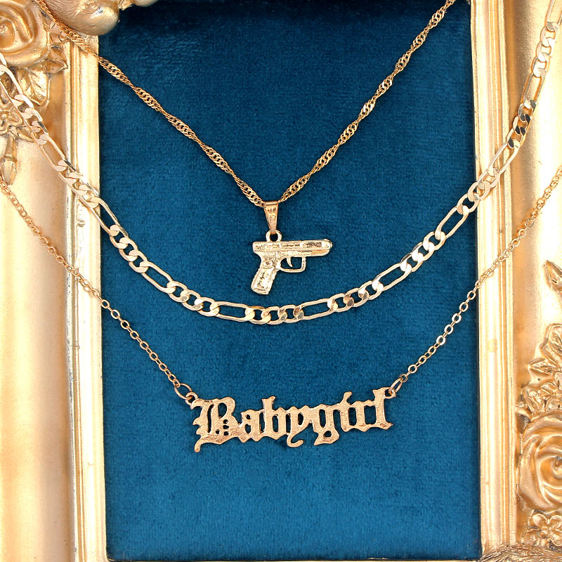 JUST FEEL Gold Silver Color Babygirl Letter Pendant Necklace for Women Multilayer Butterfly Clavicle Chain Necklace Jewelry Gift