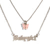 JUST FEEL Gold Silver Color Babygirl Letter Pendant Necklace for Women Multilayer Butterfly Clavicle Chain Necklace Jewelry Gift