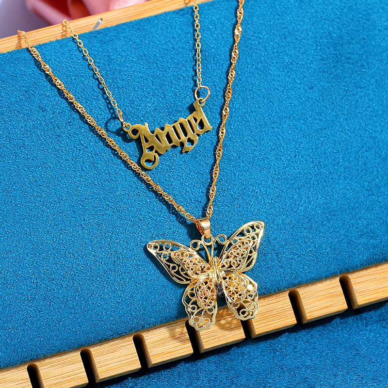JUST FEEL Gold Silver Color Babygirl Letter Pendant Necklace for Women Multilayer Butterfly Clavicle Chain Necklace Jewelry Gift