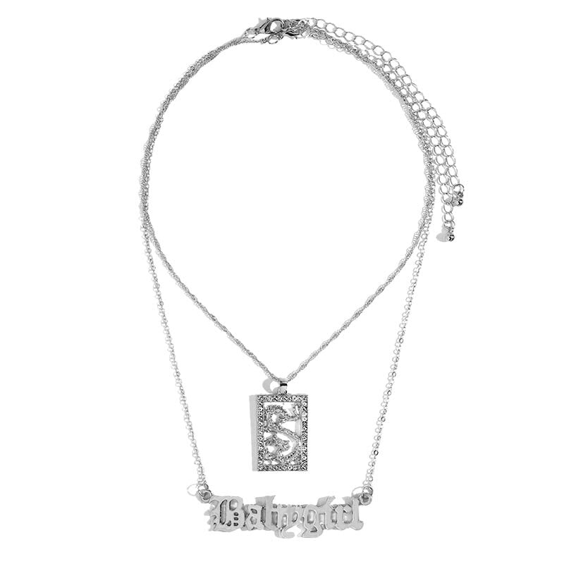 JUST FEEL Gold Silver Color Babygirl Letter Pendant Necklace for Women Multilayer Butterfly Clavicle Chain Necklace Jewelry Gift