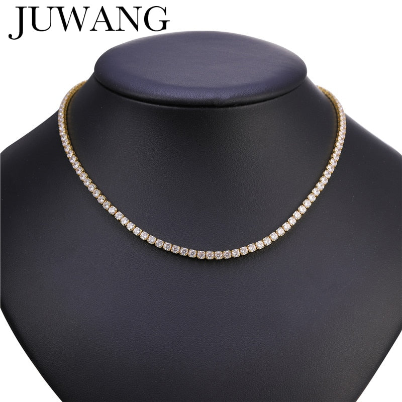 JUWANG AAA Cubic Zirconia Tennis Chokers Necklaces For Women Collier Crystal  Bling Bling Clavicle Chain Necklaces Jewelry