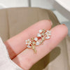 Luxury Plated 14K Real Gold Leaves Earring Delicate Micro Inlaid Cubic Zircon CZ Stud Earrings Wedding Jewelry Pendant