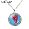 JWEIJIAO Miraculous Ladybugs Glass Gems Pendant Necklace Silver Color Round Charms Lady Bug Girl and Black Cat Necklace LB54