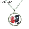JWEIJIAO Miraculous Ladybugs Glass Gems Pendant Necklace Silver Color Round Charms Lady Bug Girl and Black Cat Necklace LB54