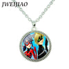 JWEIJIAO Miraculous Ladybugs Glass Gems Pendant Necklace Silver Color Round Charms Lady Bug Girl and Black Cat Necklace LB54