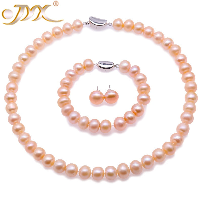 100% Natural Pearl Necklace Set 10-11mm Pink Pearl Necklace Bracelet and Earrings Jewelry Set 17
