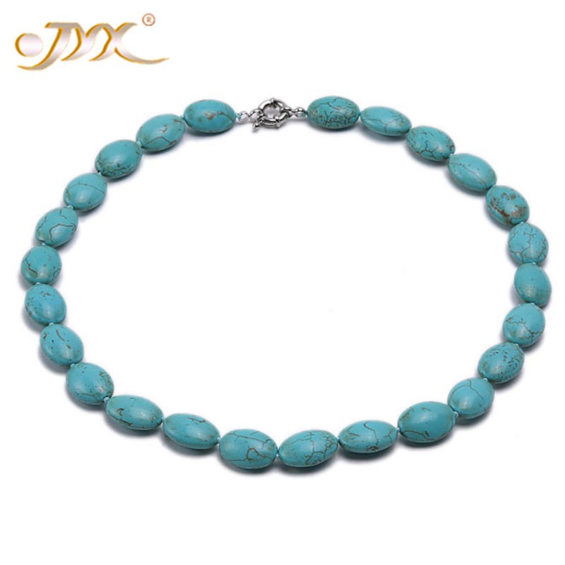 18*13mm Blue Oval Turquoise Necklace Women Fashion Turkish jewelry Mom Necklace Jewelry 19(48cm)