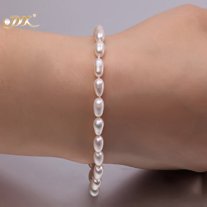 5-6mm White Oval Cultured Natural Pearl Bracelet Birthd Wedding Bracelet Gifts