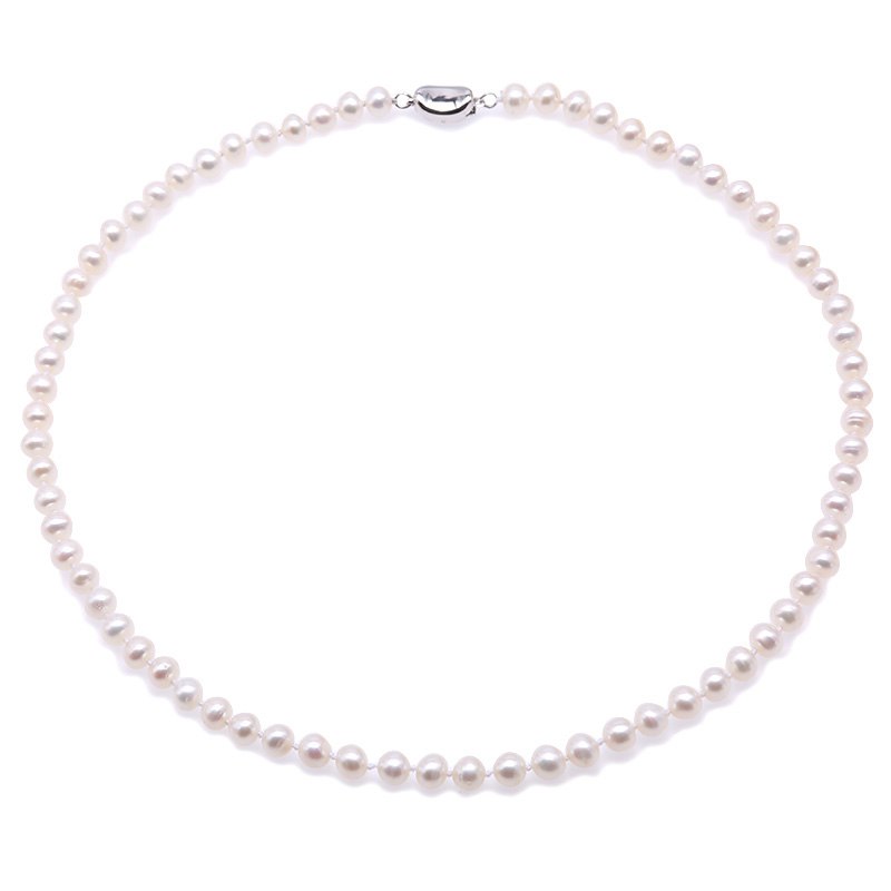 6-7mm Multicolor Pearl Necklace 925 Silver Natural Pearl Necklace Women Choker Necklace 18 (White Purple Pink)