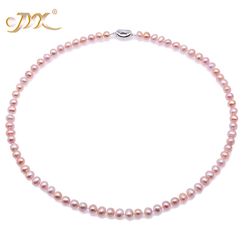 6-7mm Multicolor Pearl Necklace 925 Silver Natural Pearl Necklace Women Choker Necklace 18 (White Purple Pink)