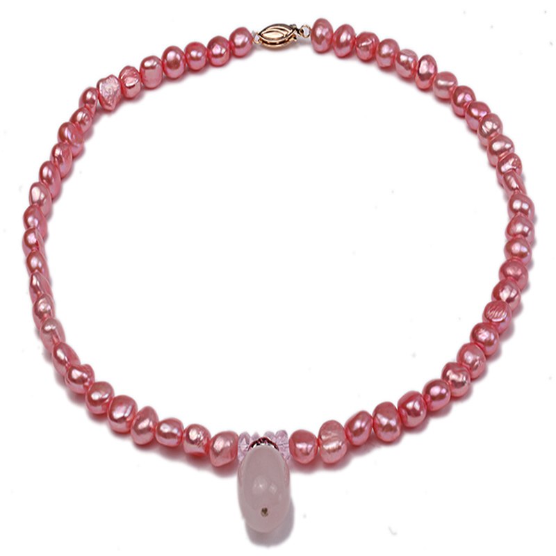 6-7mm pink pearl with rose quartz pendant necklace