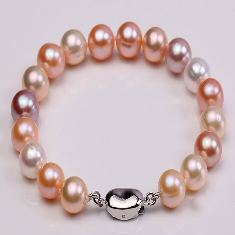 9.0mm Multicolor Round Cultured Natural Pearl Bracelet Birthd Wedding Bracelet Gifts