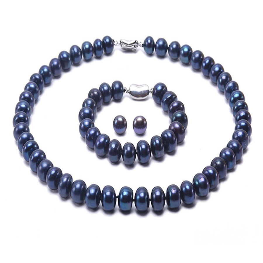 9-10mm Blue Cultured Pearl Necklace 18 AAA