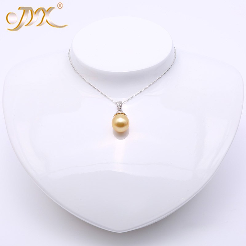 925 Silver Pendant Necklace 18 Natural 12mm Oval Golden South Sea Cultured Pearl Pendant Necklace in Sterling Silver