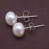 925 Sterling Silver Earrings Natural 6-10mm White Pearl Stud Earrings for Women - AAA Quality