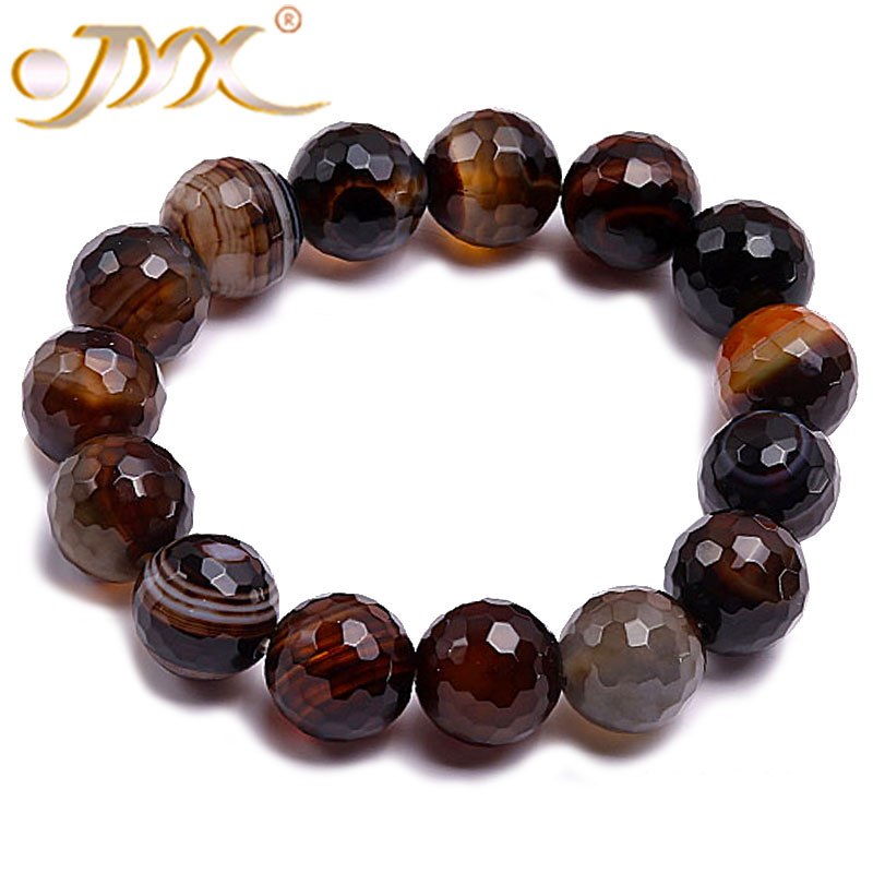Agate Bracelet 13mm Round Black Faceted Agate Bracelet 7.5