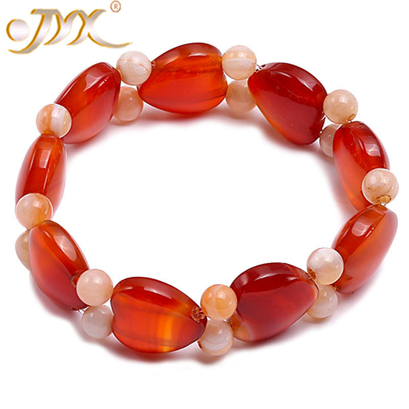 Agate Bracelet 6mm Red Orange Round and Heart-shaped Red Agate Bracelet 8