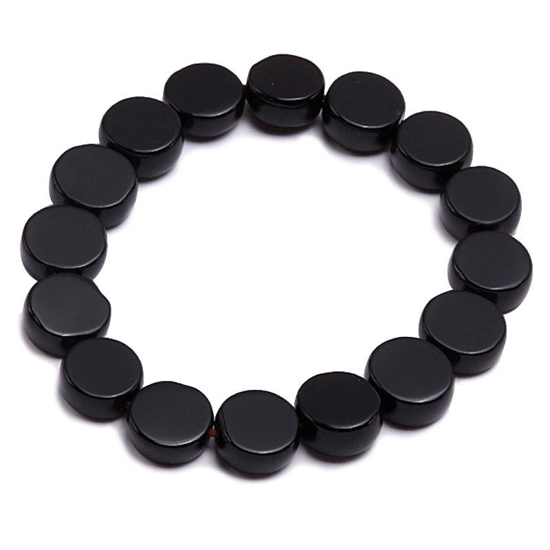 Baby Bracelet 10x4mm Black Flatly Round Agate Hand Bracelet Jewelry 6.5