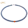 Blueish Black Near Round 7.5mm Pearl Necklace With Agate Choker necklace with Pearl Gifts 16 inches- 100% Real