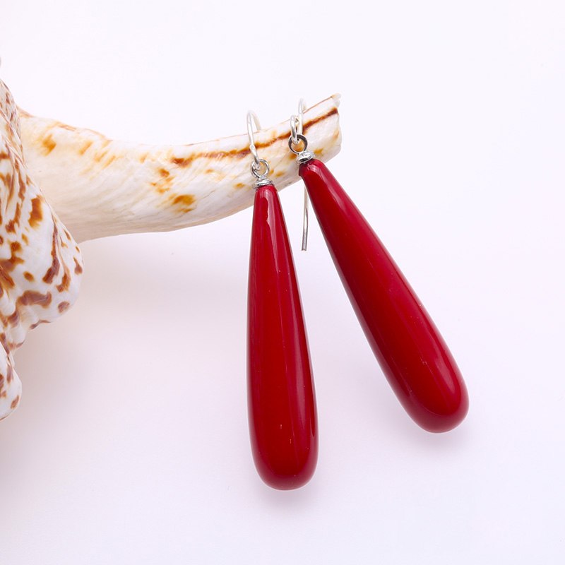 Charming 9x40mm Turquoise Blue Drip Shape South Sea Seashell Long Pearl Earring Silver