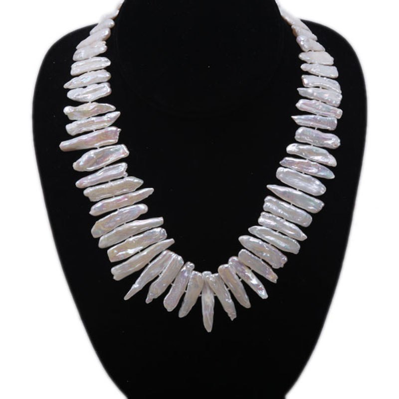 Classic White Baroque Cultured Biwa Pearl Necklace Party Jewery Gift AAA 19