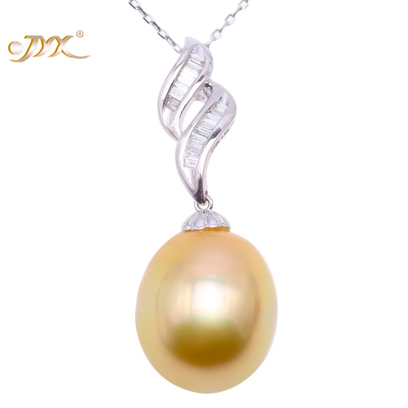 Fine 18K Gold 13-14.5mm Oval Golden South Sea Cultured Pearl Pendant Necklace Wedding Party Jewery