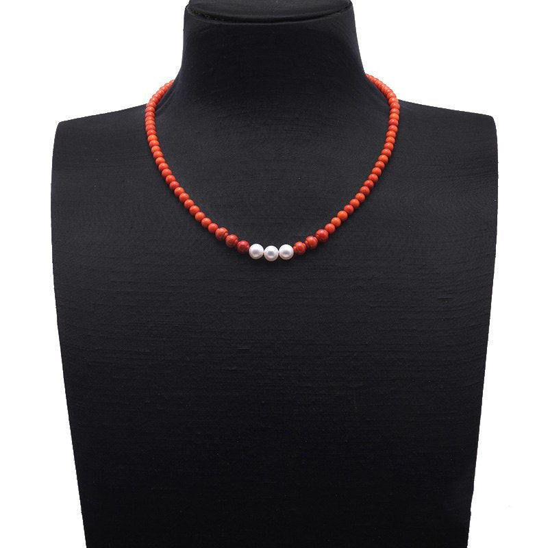 High Quality 3.5-5mm Bead Orange Coral Necklace with White Pearl