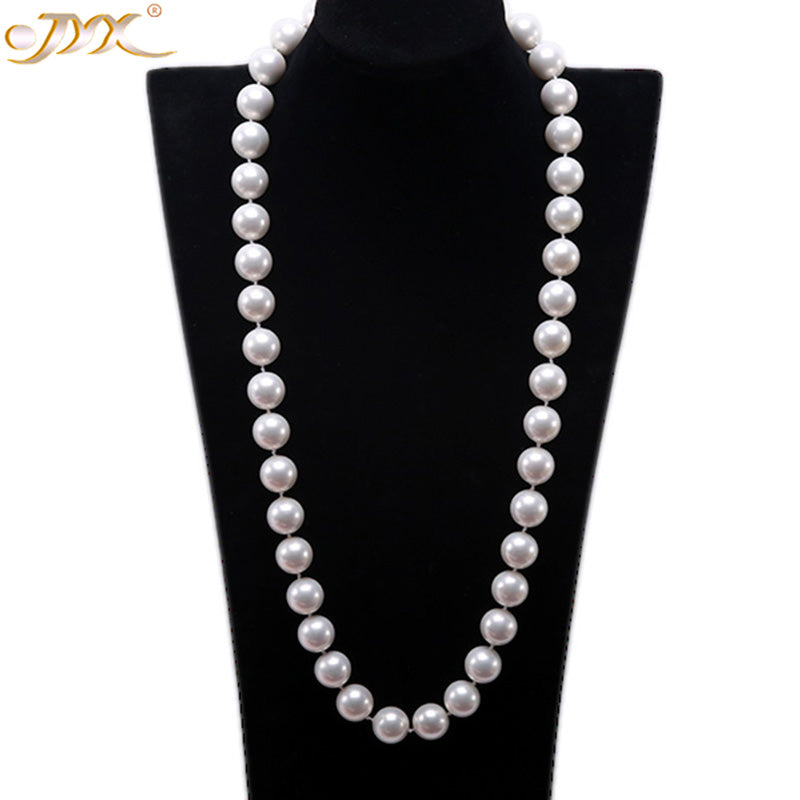 Long Pearl Necklace 12mm Round South Seashell Pearl for Women White Coffee Golden Gr Black Pearl Necklace 28