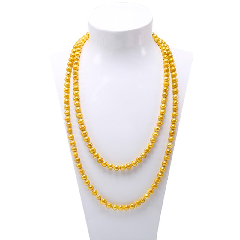 Long Pearl Necklace Yellow Cultured Pearl Necklace Party Jewery Gift