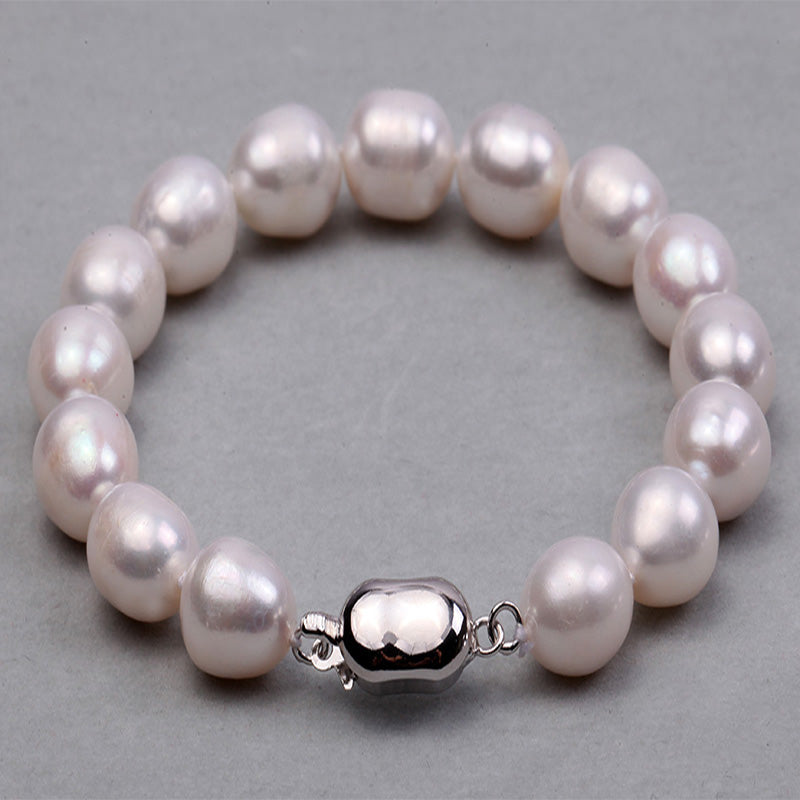 Men Big Pearl Bracelet 9-10mm Oval White Pearl Bracelet Women Gifts