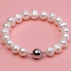 Natural 8-10mm White Round Pearl Bracelet Men Women 7.5