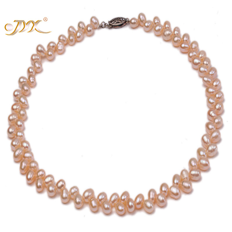 Natural Choker Necklace 5.5-7mm Pink Baroque Pearl Necklace Wheat-Ear-Shaped Pearl Single Strand Necklace Girl