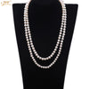 Natural Long Pearl Necklace Double Row White Round Real Pearl Necklace Indian Jewelry 47(7.5 mm)