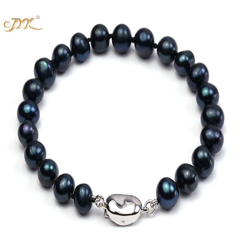 Pearl Bracelet 8.0mm Peacock Blue Round Pearl Bracelet Jewelry Female Jewelry Christmas Wedding Gift 7.5 inches