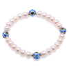 Pearl Bracelet Women 100% Natural Pearl Bracelet Mariage Dotted with Blue Cloisonne Zircons-7-inch(7-7.5mm Pearl)
