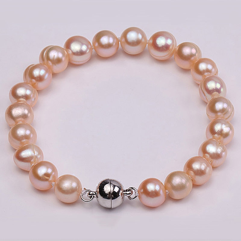 Pearl Braceletes for Women 8-13mm Pink Round Pearl Bracelet Jewelry 7.5