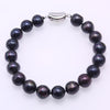 Real 10-11mm Black Round Pearl Bracelet Charms Women Men Jewelry 7.5