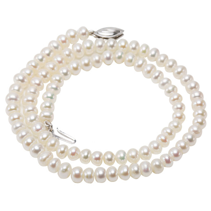 Real Pearl Necklace 5-8mm White Flatly Round Pearl Choker Necklace 16