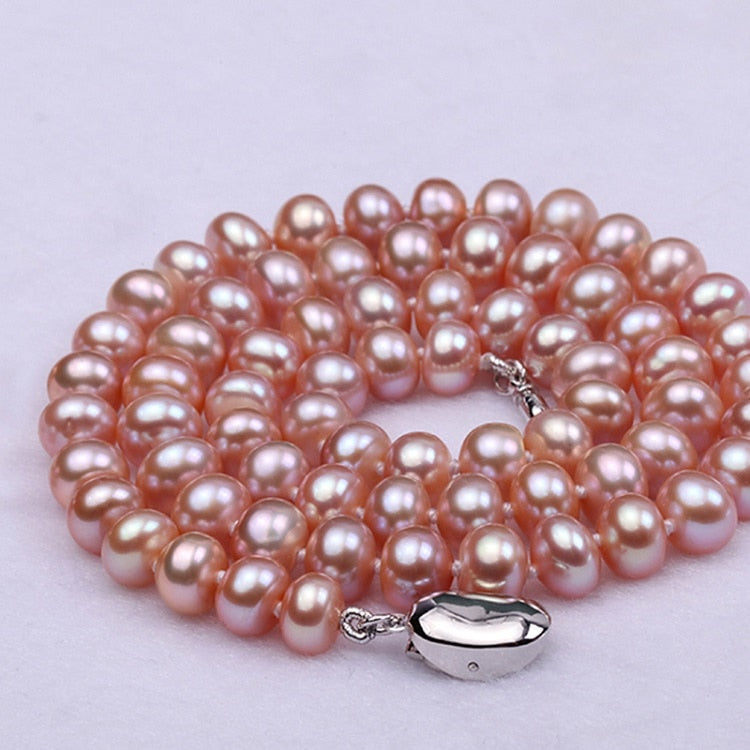 Real Pearl Necklace Original 7-8mm Lavender Flatly Round Pearl Necklace Indian Jewelry 16