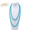 Round Blue Turquoise Long Necklace 8.5mm Women Jewerly