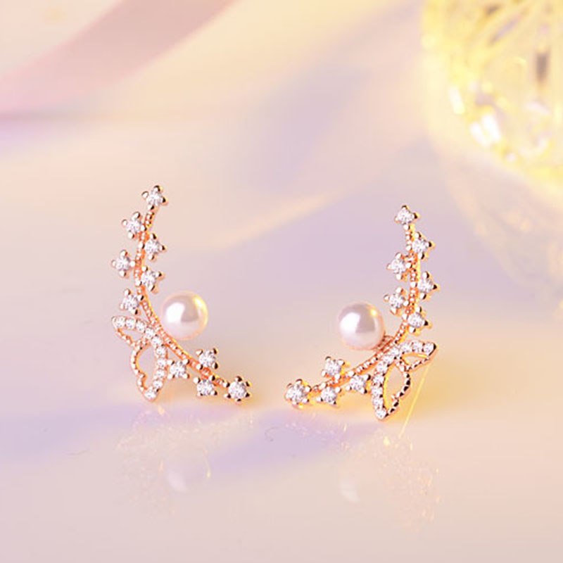 2020 New Design 925 Sterling Silver Earrings for Women White Rose Gold Color Butterfly Pearl Earrings Female Jewelry Gift