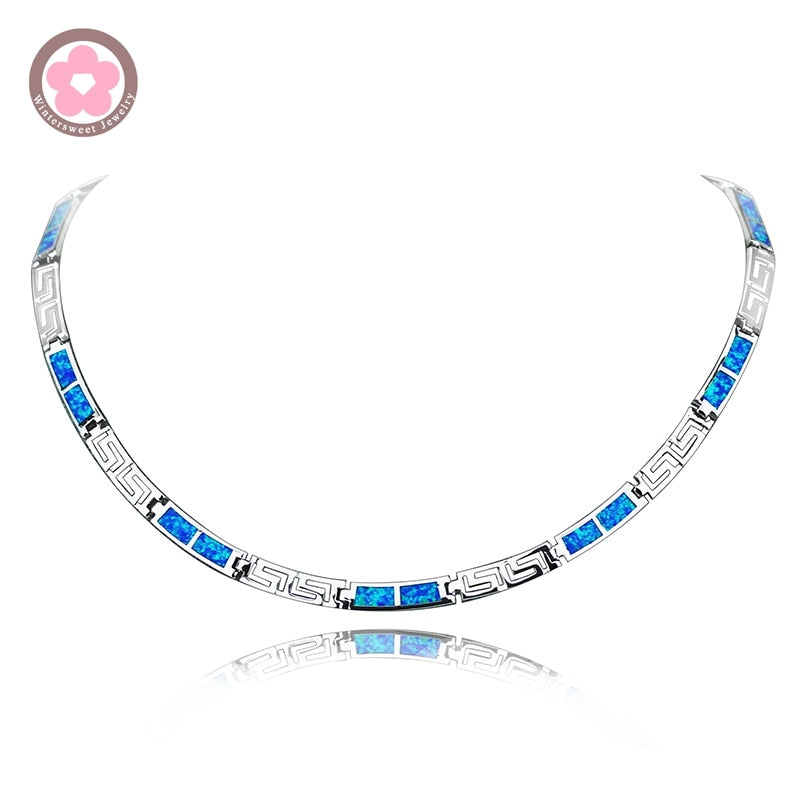 JZN0010 Top Quality Precious Blue Opal Gem Silver Necklace New Trendy Necklace for Women Fine Jewelry Chain Necklace Unisex