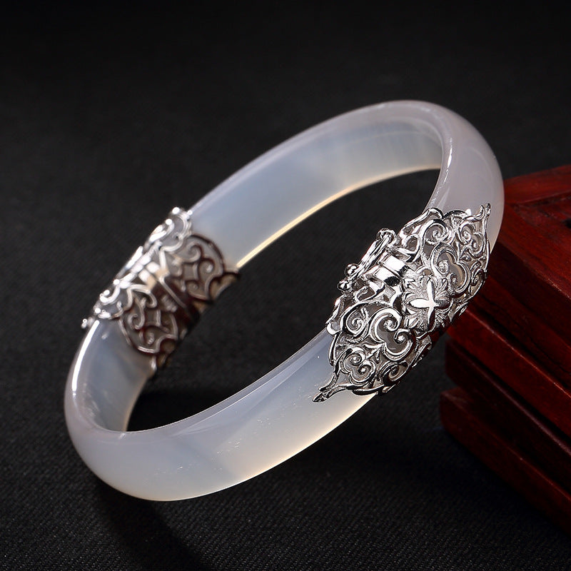 Jade bangles 925 sterling silver mosaic Chalcedony pure luster women bangles palace jewelry classic elegant design nice gift