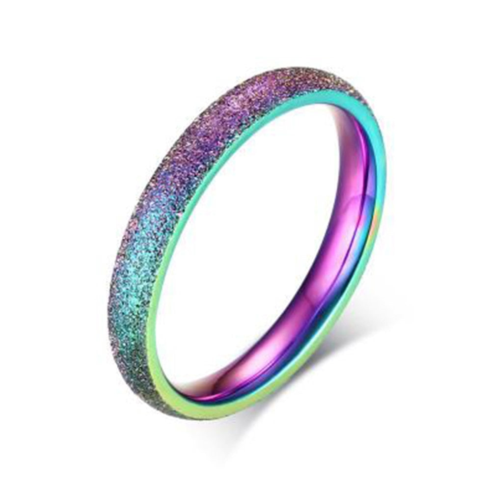 Jaedme Rainbow Colorful Rings for Women Stainless Steel Ring Unique Frosted Sandblasting