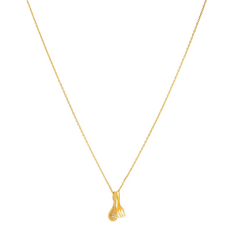 Jaeeyin 2021 s Cute Jewelry Spoon Fork Gold Color Cubic Zircon Paved Gift For Teen Clavicle Chain Necklace for Girls