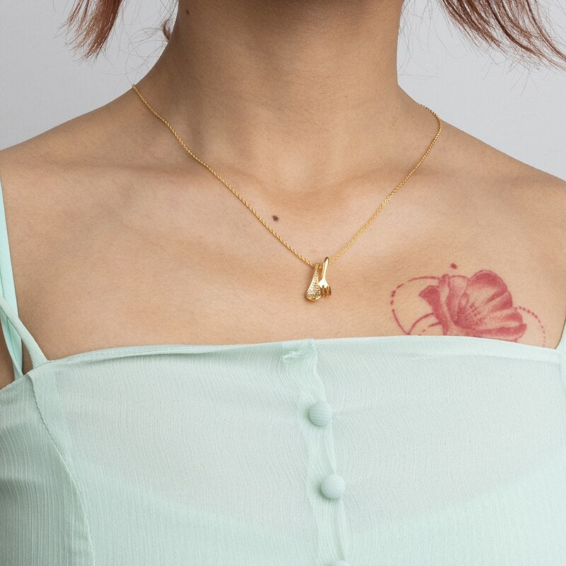 Jaeeyin 2021 s Cute Jewelry Spoon Fork Gold Color Cubic Zircon Paved Gift For Teen Clavicle Chain Necklace for Girls