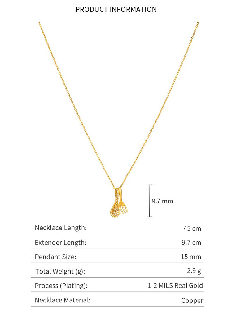 Jaeeyin 2021 s Cute Jewelry Spoon Fork Gold Color Cubic Zircon Paved Gift For Teen Clavicle Chain Necklace for Girls