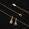 Jaeeyin 2021 s Cute Jewelry Spoon Fork Gold Color Cubic Zircon Paved Gift For Teen Clavicle Chain Necklace for Girls